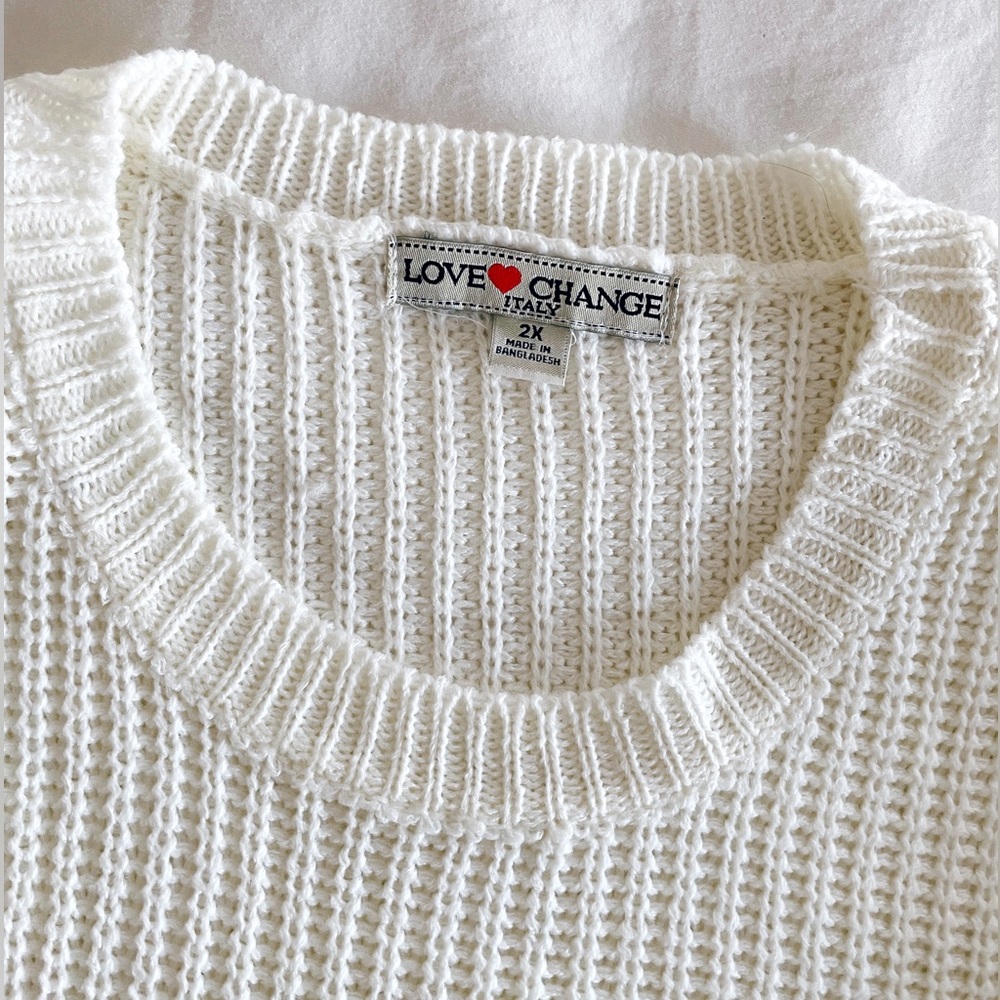 Love Change Italy Women’s Cream Crewneck Cable Knit Sweater 2X NWT - Picture 2 of 7